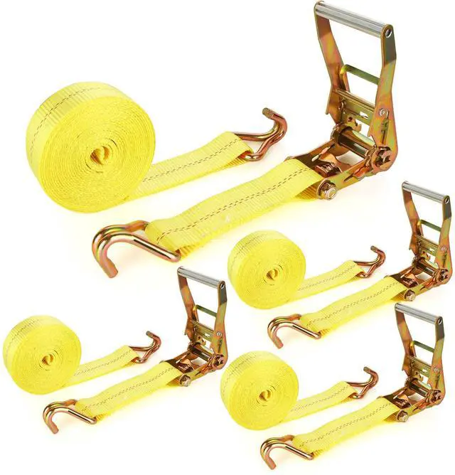 Main image of 4 Pack 2 Inch Ratchet Straps Heavy Duty 20ft Tie Down Straps Ratchet with Double J Hook, 10000 LBS Break Strength, Cargo Ratchet Straps for Moving, Truck, Trailers, Motorcycles, Kayaks, Car Roof