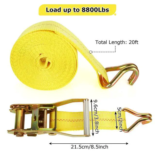 Alt view image 2 of 7 - 4 Pack 2 Inch Ratchet Straps Heavy Duty 20ft Tie Down Straps Ratchet with Double J Hook, 10000 LBS Break Strength, Cargo Ratchet Straps for Moving, Truck, Trailers, Motorcycles, Kayaks, Car Roof