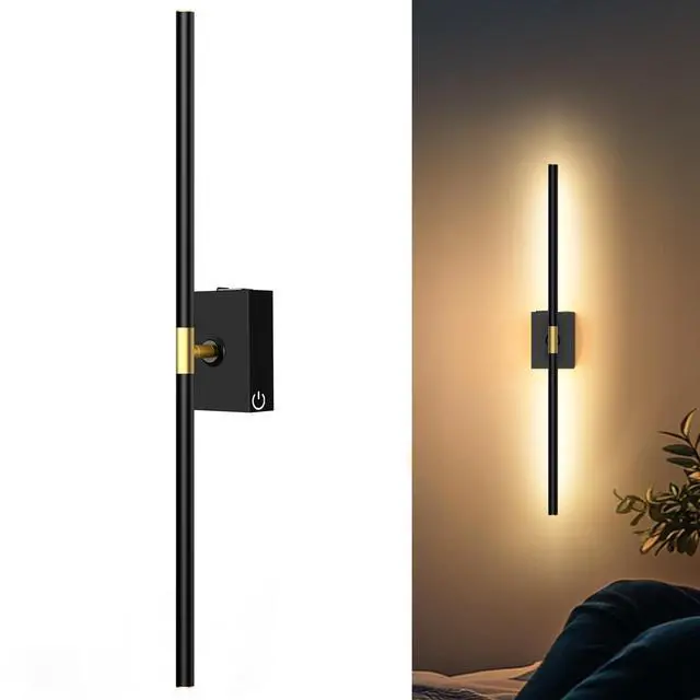 Main image of Battery Operated Wall Sconce Wall Light Wireless, Black | 10000mAh, Remote Control, 360° Rotate, Rechargeable, for Bedroom Living Room Bathroom Hallway, 31.5 Inch