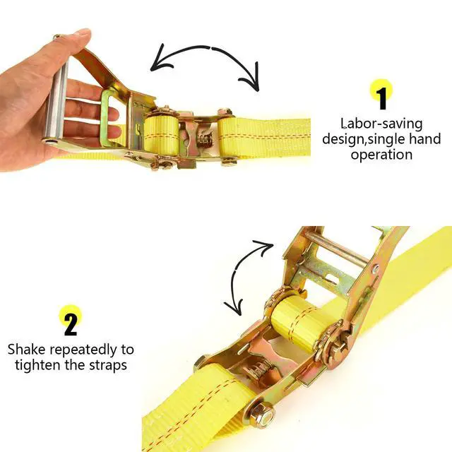 Alt view image 5 of 7 - 4 Pack 2 Inch Ratchet Straps Heavy Duty 20ft Tie Down Straps Ratchet with Double J Hook, 10000 LBS Break Strength, Cargo Ratchet Straps for Moving, Truck, Trailers, Motorcycles, Kayaks, Car Roof