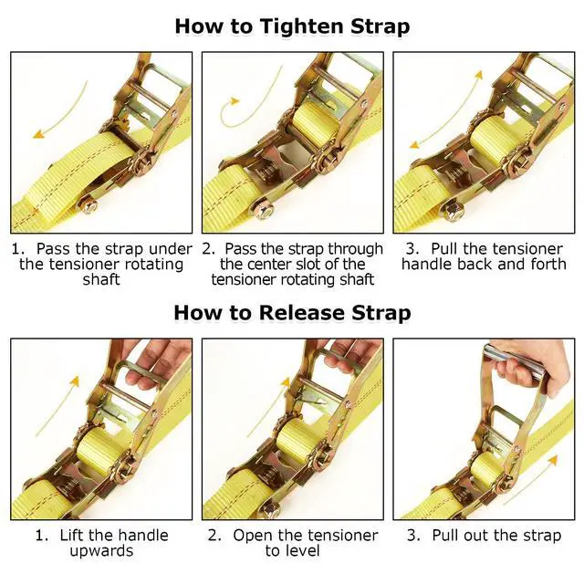 Alt view image 6 of 7 - 4 Pack 2 Inch Ratchet Straps Heavy Duty 20ft Tie Down Straps Ratchet with Double J Hook, 10000 LBS Break Strength, Cargo Ratchet Straps for Moving, Truck, Trailers, Motorcycles, Kayaks, Car Roof