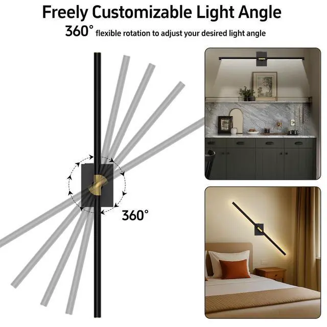 Alt view image 6 of 7 - Battery Operated Wall Sconce Wall Light Wireless, Black | 10000mAh, Remote Control, 360° Rotate, Rechargeable, for Bedroom Living Room Bathroom Hallway, 31.5 Inch
