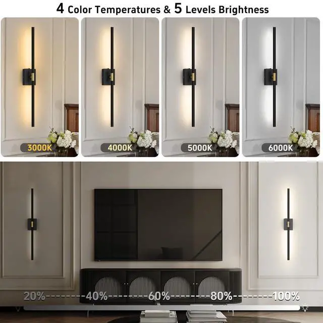 Alt view image 7 of 7 - Battery Operated Wall Sconce Wall Light Wireless, Black | 10000mAh, Remote Control, 360° Rotate, Rechargeable, for Bedroom Living Room Bathroom Hallway, 31.5 Inch