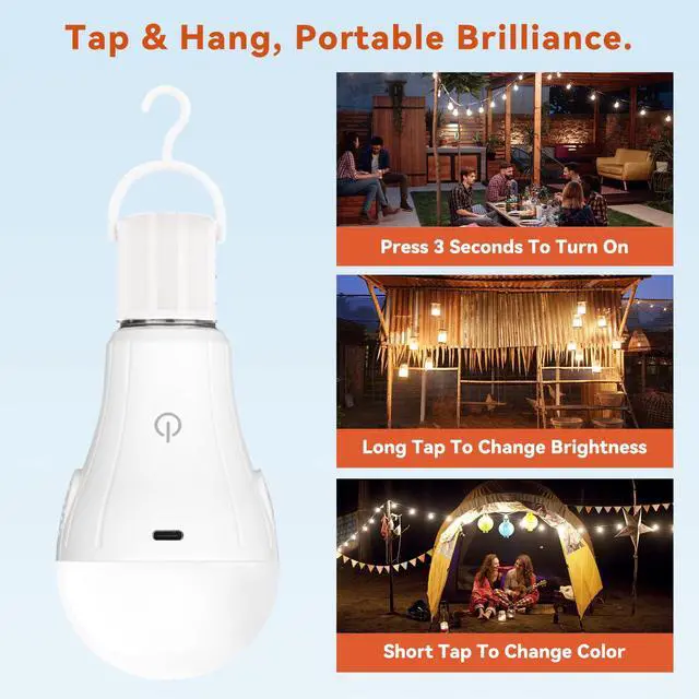 Alt view image 5 of 7 - MagicGlow Rechargeable Light Bulbs with Remote, 3 Colors Shift + Dimmable Battery Powered Light Bulbs, USB Rechargeable, A19 Standard Emergency LED Light Bulbs, 15W, Up to 24 Hours, 2 Pack