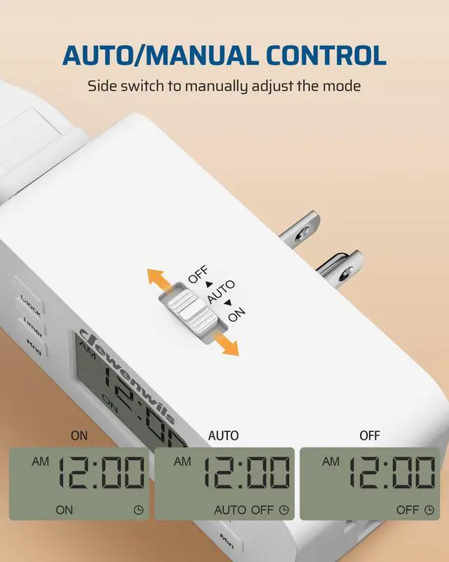 Alt view image 2 of 7 - 2Pack 24 Hour Programmable Digital Timer Outlet with 2 Outlets | 3 ON/Off Settings, 125V/15A Resistive/1000W Tungsten, 3 Prong Light Timer for Lamp, Fan, Aquarium, ecorations, Reptile Tanks