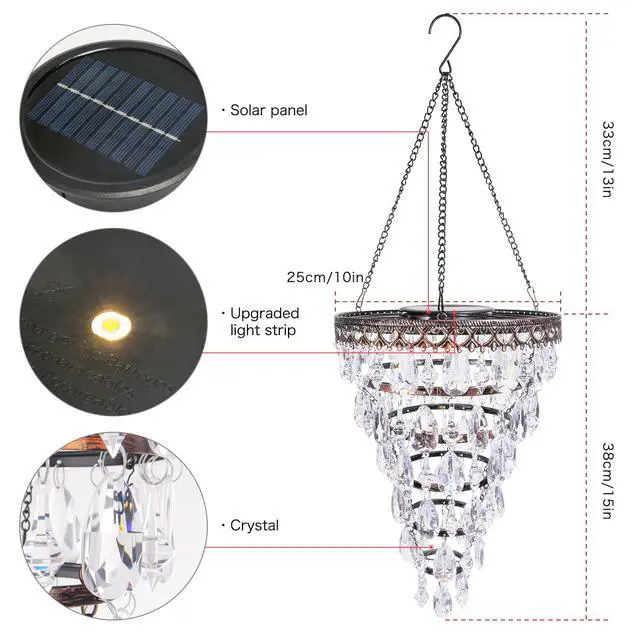 Alt view image 5 of 7 - Solar Hanging Crystal Chandelier Outdoor Waterproof Garden Light | Acrylic Beads Bright Warm LED Tree Hanging Lantern for Mom's Gifts Garden Gazebo, Party, Wedding Garden Decor
