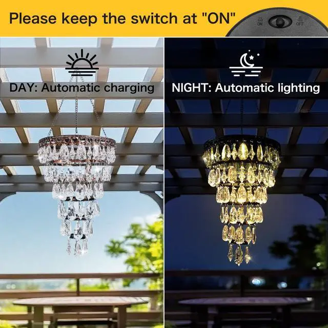 Alt view image 6 of 7 - Solar Hanging Crystal Chandelier Outdoor Waterproof Garden Light | Acrylic Beads Bright Warm LED Tree Hanging Lantern for Mom's Gifts Garden Gazebo, Party, Wedding Garden Decor