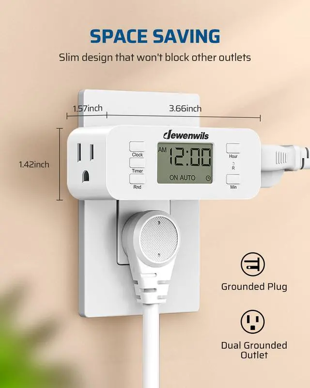 Alt view image 6 of 7 - 2Pack 24 Hour Programmable Digital Timer Outlet with 2 Outlets | 3 ON/Off Settings, 125V/15A Resistive/1000W Tungsten, 3 Prong Light Timer for Lamp, Fan, Aquarium, ecorations, Reptile Tanks