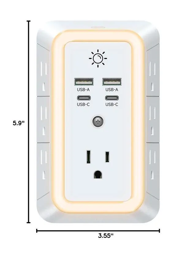 Alt view image 7 of 7 - Multi Plug Outlet, USB Wall Charger, Surge Protector, 7 Outlet Extender with 4 USB Charging Ports (2 USB C) 1680J Power Strips Outlets with Night Light, Wall Plug Adapter Spaced for Home Travel Office