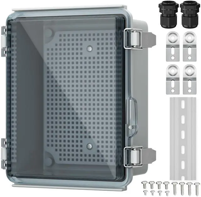 Main image of Outdoor Waterproof WiFi Enclosure 8.7x6.7x4.3 | Weatherproof Outdoor Electrical Junction Box, IP67 Rated, DIN Rail & Stainless Latch for Solar, Irrigation, Network & DIY
