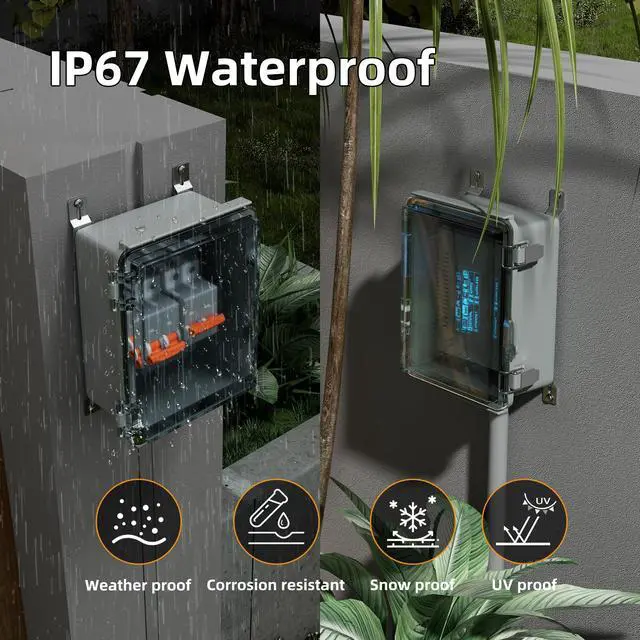 Alt view image 5 of 6 - Outdoor Waterproof WiFi Enclosure 8.7x6.7x4.3 | Weatherproof Outdoor Electrical Junction Box, IP67 Rated, DIN Rail & Stainless Latch for Solar, Irrigation, Network & DIY