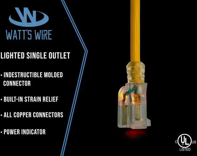 Alt view image 3 of 6 - 15 ft Outdoor Extension Cord Waterproof - 12 Gauge Heavy Duty Extension Cord 15 ft - Lighted Outdoor Extension Cords - Watts Wire - 15' Grounded - extensiones electricas