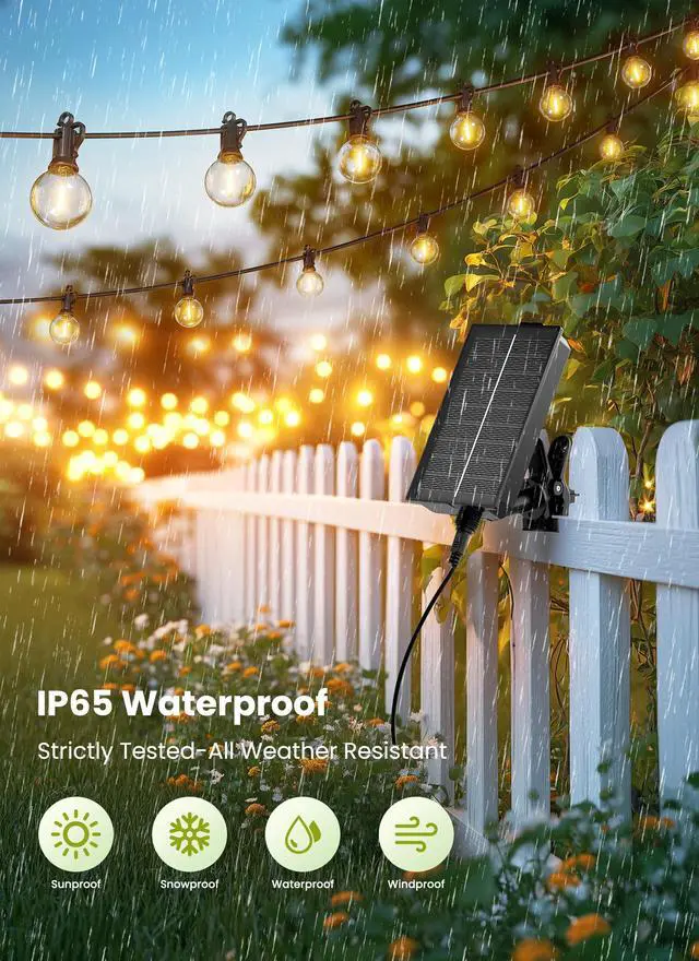 Alt view image 3 of 7 - 58FT Solar String Lights Outdoor, IP65 Waterproof, Remote, Timer | Patio Lights with 17 LED Shatterproof Bulbs, 3 Light Modes, Dimmable, Outside Light for Backyard Porch Yard Party Xmas Decor