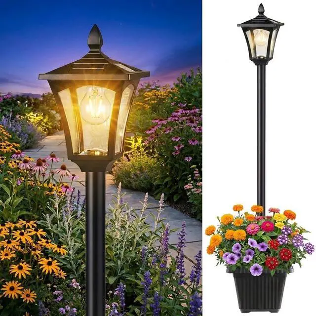 Main image of 76" Solar Lamp Post Lights with Planter, Glass & Metal Street Light Outdoor Waterproof, 60 Lumens Dusk to Dawn Solar Pole Light for Garden, Yard, Driveway, Porch, Patio, Warm White