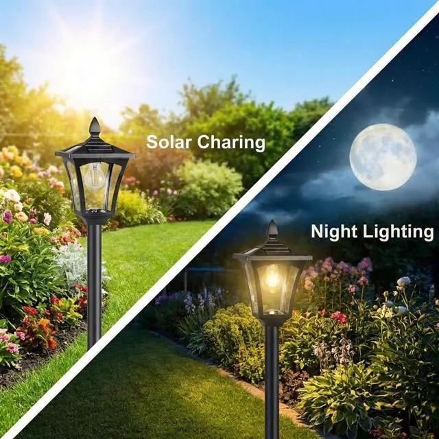 Alt view image 4 of 6 - 76" Solar Lamp Post Lights with Planter, Glass & Metal Street Light Outdoor Waterproof, 60 Lumens Dusk to Dawn Solar Pole Light for Garden, Yard, Driveway, Porch, Patio, Warm White