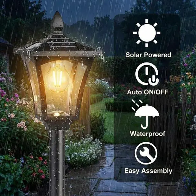 Alt view image 5 of 6 - 76" Solar Lamp Post Lights with Planter, Glass & Metal Street Light Outdoor Waterproof, 60 Lumens Dusk to Dawn Solar Pole Light for Garden, Yard, Driveway, Porch, Patio, Warm White