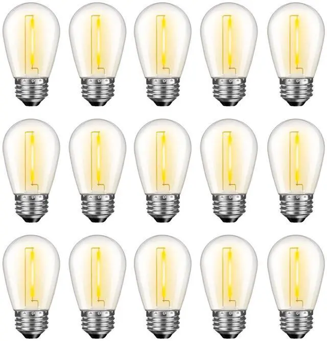 Main image of LED S14 Replacement Light Bulbs for Outdoor String Lights, 1W Shatterproof Edison Light Bulbs for Outside Patio Garden, E26 Standard Base, Dimmable, 2200K Warm White, 15 Pack