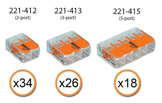 Alt view image 2 of 6 - WAGO 221 Lever Nuts 78pc Compact Splicing Wire Connector Assortment with Case. Includes 221-412, 221-413, 221-415