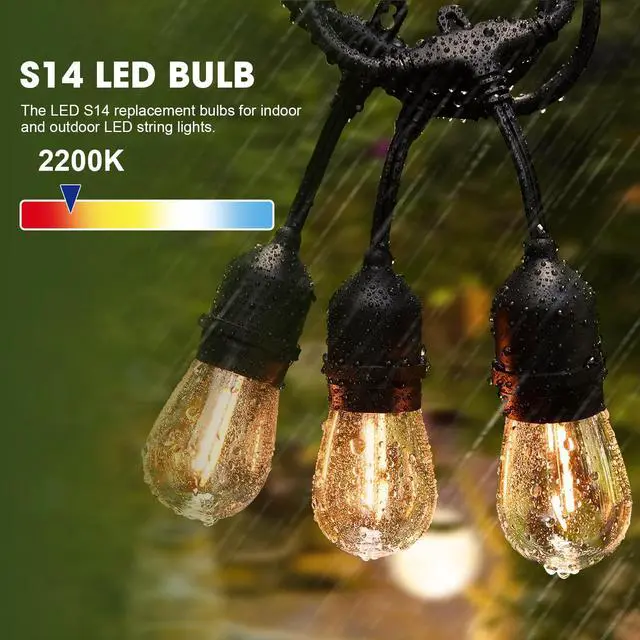 Alt view image 2 of 7 - LED S14 Replacement Light Bulbs for Outdoor String Lights, 1W Shatterproof Edison Light Bulbs for Outside Patio Garden, E26 Standard Base, Dimmable, 2200K Warm White, 15 Pack