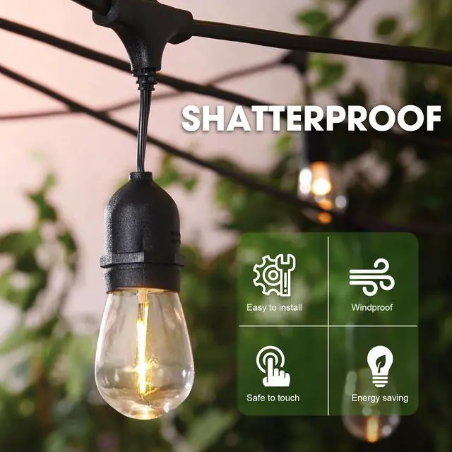 Alt view image 5 of 7 - LED S14 Replacement Light Bulbs for Outdoor String Lights, 1W Shatterproof Edison Light Bulbs for Outside Patio Garden, E26 Standard Base, Dimmable, 2200K Warm White, 15 Pack