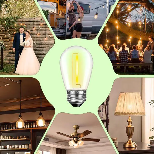 Alt view image 7 of 7 - LED S14 Replacement Light Bulbs for Outdoor String Lights, 1W Shatterproof Edison Light Bulbs for Outside Patio Garden, E26 Standard Base, Dimmable, 2200K Warm White, 15 Pack