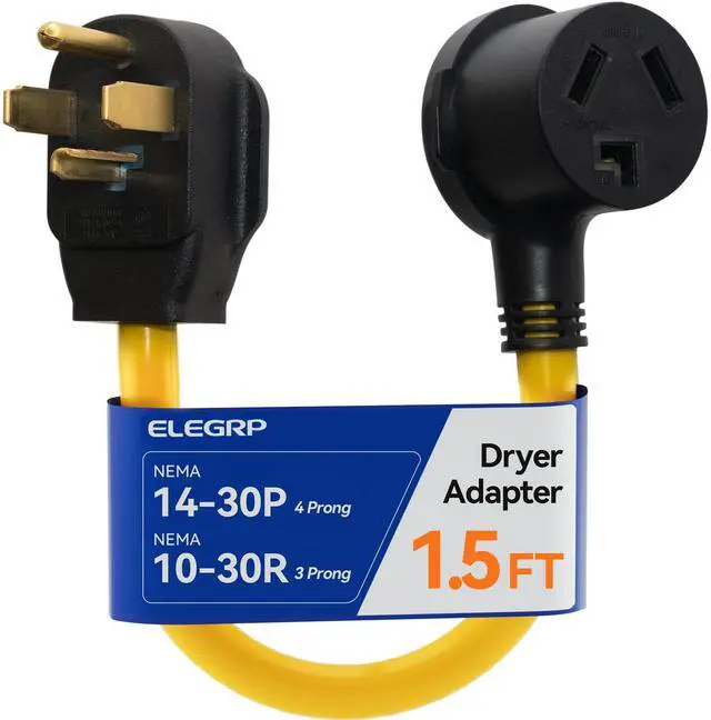 Main image of 1.5FT Dryer Adapter Cord, NEMA 14-30P to 10-30R, 4 Prong New House to 3 Prong Old Dryer, 30 Amp/250V/7500W, Heavy Duty 10-AWG STW, 180° Rotating Plug, UL Standard Compliant