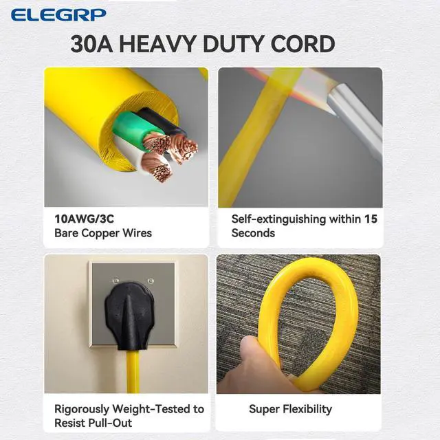 Alt view image 5 of 7 - 1.5FT Dryer Adapter Cord, NEMA 14-30P to 10-30R, 4 Prong New House to 3 Prong Old Dryer, 30 Amp/250V/7500W, Heavy Duty 10-AWG STW, 180° Rotating Plug, UL Standard Compliant