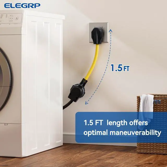 Alt view image 6 of 7 - 1.5FT Dryer Adapter Cord, NEMA 14-30P to 10-30R, 4 Prong New House to 3 Prong Old Dryer, 30 Amp/250V/7500W, Heavy Duty 10-AWG STW, 180° Rotating Plug, UL Standard Compliant