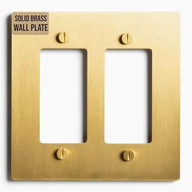 Alt view image 2 of 7 - SELECT 2-Gang Solid Brass Wall Plate Cover, Satin Brass Finish | Electrical Receptacle Outlet Faceplate, GFI/Rocker Decorator Light Switch Cover