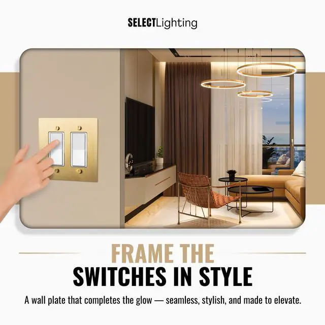 Alt view image 6 of 7 - SELECT 2-Gang Solid Brass Wall Plate Cover, Satin Brass Finish | Electrical Receptacle Outlet Faceplate, GFI/Rocker Decorator Light Switch Cover