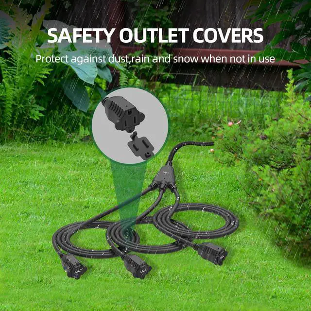 Alt view image 3 of 7 - Outdoor Extension Cord with 1 to 3 Splitter Outlets, 25FT Waterproof Cord with Safety Cover, 3 Electrical Outlets for Christmas Decorations, 16 AWG, ETL Listed