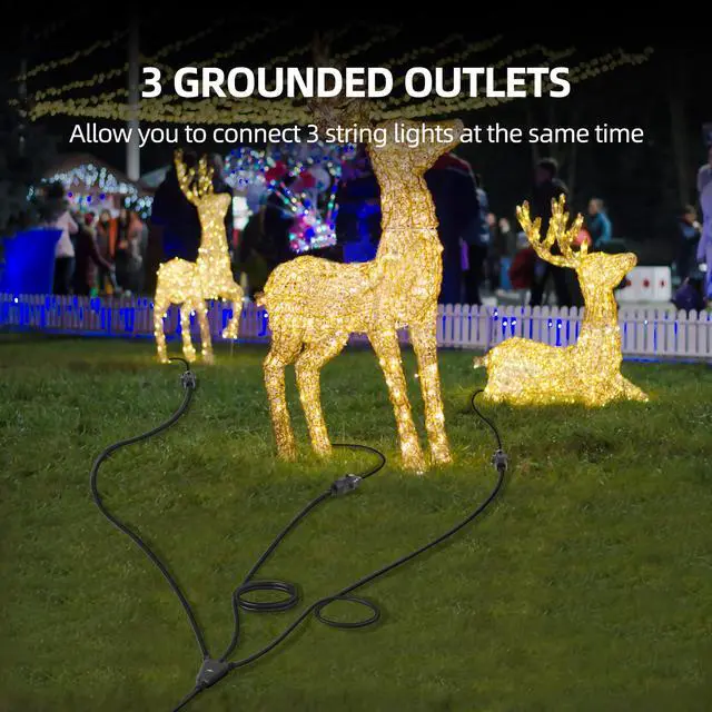 Alt view image 7 of 7 - Outdoor Extension Cord with 1 to 3 Splitter Outlets, 25FT Waterproof Cord with Safety Cover, 3 Electrical Outlets for Christmas Decorations, 16 AWG, ETL Listed