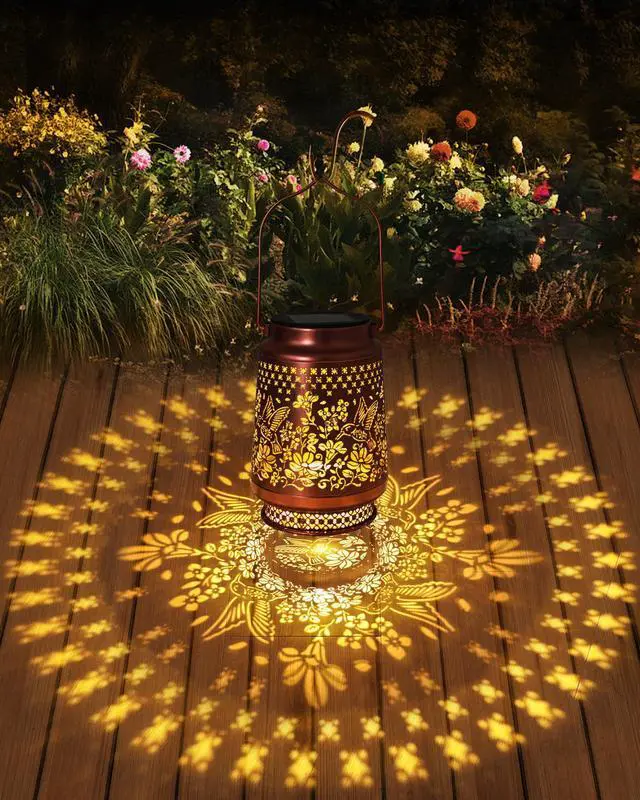 Alt view image 3 of 7 - Solar Lanterns Outdoor Waterproof Hummingbird Elegant Garden Decor Birthday Gifts for Women Mom Grandma Sister Metal Hanging Solar Lights Outside Gardening Decorations for Backyard, Patio, Lawn, Porch