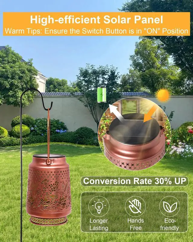 Alt view image 7 of 7 - Solar Lanterns Outdoor Waterproof Hummingbird Elegant Garden Decor Birthday Gifts for Women Mom Grandma Sister Metal Hanging Solar Lights Outside Gardening Decorations for Backyard, Patio, Lawn, Porch
