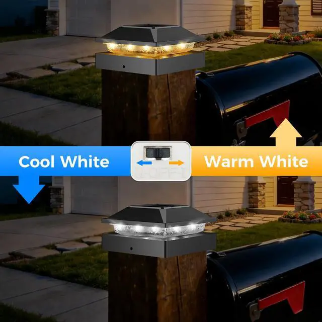 Alt view image 2 of 7 - 4x4 Solar Post Cap Lights 6 Pack, 2 Modes 16 LED Post Lights Solar Powered Waterproof, Black Fence Deck Lights Fit 4x4, 3.5x3.5 Wooden/Vinyl Post for Porch Patio