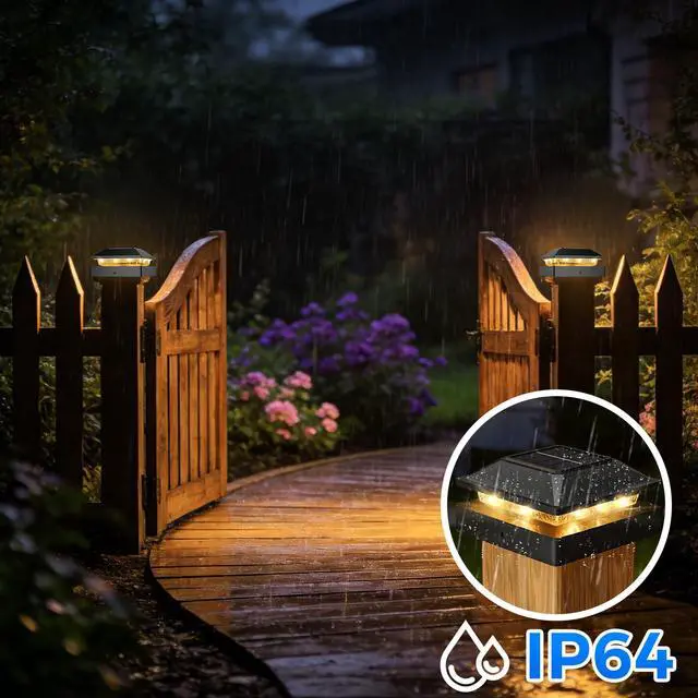 Alt view image 3 of 7 - 4x4 Solar Post Cap Lights 6 Pack, 2 Modes 16 LED Post Lights Solar Powered Waterproof, Black Fence Deck Lights Fit 4x4, 3.5x3.5 Wooden/Vinyl Post for Porch Patio