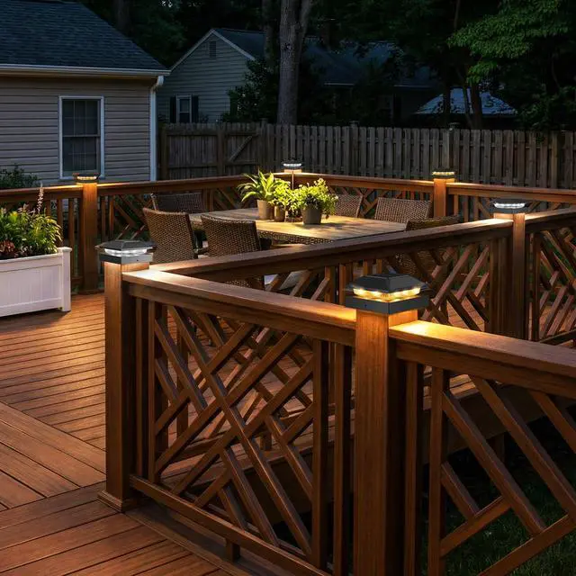 Alt view image 7 of 7 - 4x4 Solar Post Cap Lights 6 Pack, 2 Modes 16 LED Post Lights Solar Powered Waterproof, Black Fence Deck Lights Fit 4x4, 3.5x3.5 Wooden/Vinyl Post for Porch Patio