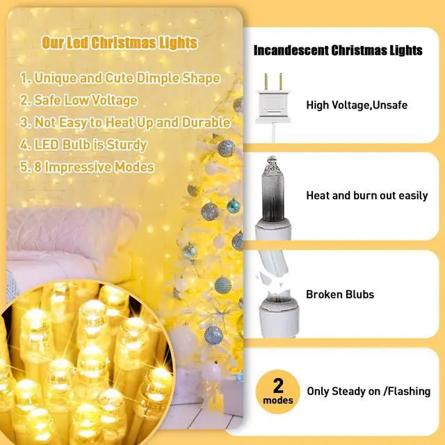 Alt view image 5 of 6 - 100 LED String Lights Indoor Bedroom Warm White Christmas Lights | 8 Modes Plug in Classroom Lights, 33 ft Connectable Room Fairy Twinkle Light Outdoor for Mirror Room Home Garden Xmas Tree