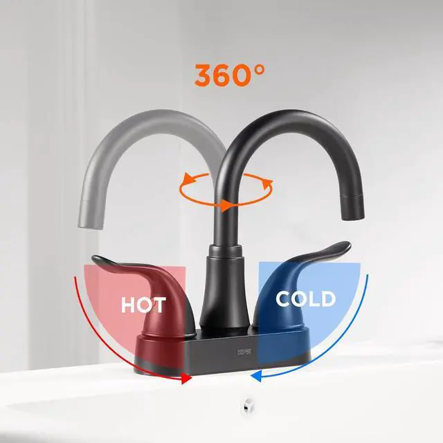 Alt view image 6 of 7 - Bathroom Sink Faucet 2 or 3 Hole Matte Black Centerset 4 Inch | Bathroom Faucet 2 Handle Plating Over ABS Plastic Non-Metallic Lavatory Bathroom Faucet with Pop up Drain Water Supply Hoses