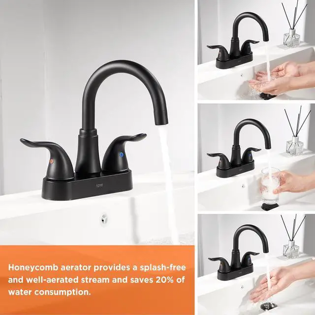 Alt view image 7 of 7 - Bathroom Sink Faucet 2 or 3 Hole Matte Black Centerset 4 Inch | Bathroom Faucet 2 Handle Plating Over ABS Plastic Non-Metallic Lavatory Bathroom Faucet with Pop up Drain Water Supply Hoses