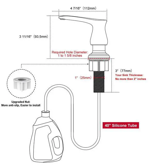 Alt view image 2 of 7 - Kitchen Sink Soap Dispenser Brushed Nickel, G0086BN-G | Under Sink Soap Dispenser with 40" Silicone Extension Tube, Say Goodbye to Frequent Refills
