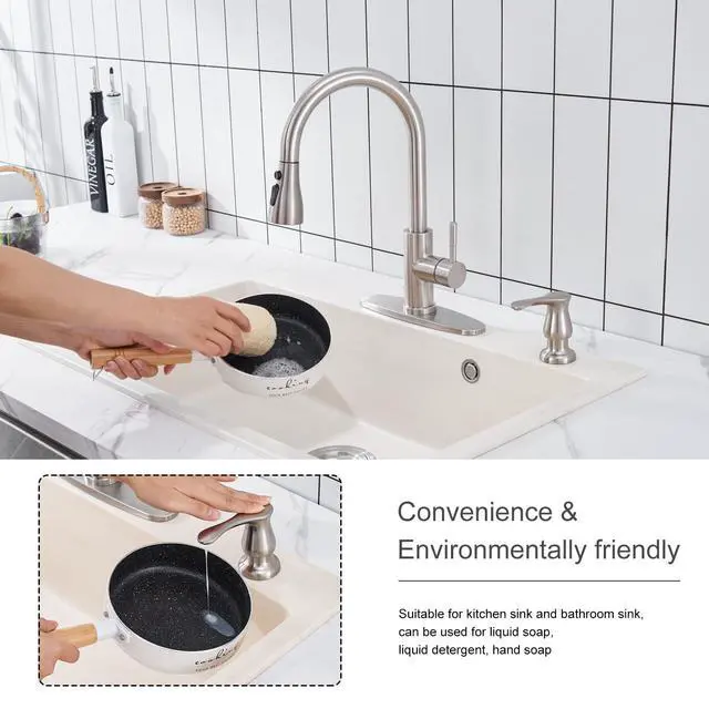 Alt view image 7 of 7 - Kitchen Sink Soap Dispenser Brushed Nickel, G0086BN-G | Under Sink Soap Dispenser with 40" Silicone Extension Tube, Say Goodbye to Frequent Refills