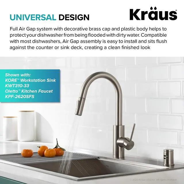 Alt view image 2 of 7 - Dishwasher Air Gap in Spot Free All-Brite Stainless Steel, KAG-1SFS