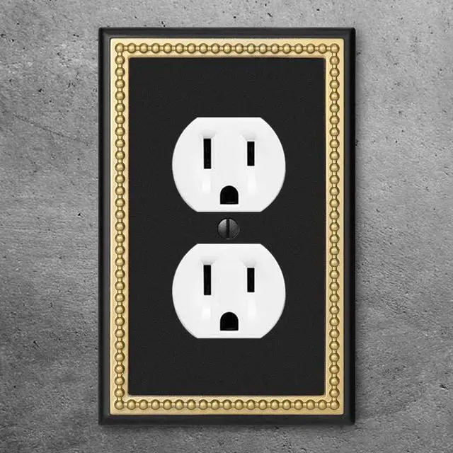 Alt view image 2 of 7 - Pearled Frame Decorative Wall Plate Switch Plate Outlet Cover (Single Duplex 2PK, Black & Dark Golden)