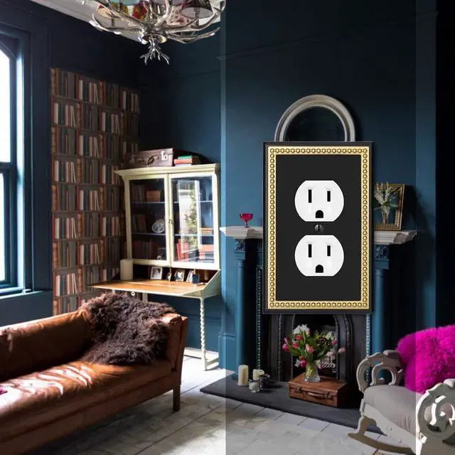 Alt view image 3 of 7 - Pearled Frame Decorative Wall Plate Switch Plate Outlet Cover (Single Duplex 2PK, Black & Dark Golden)