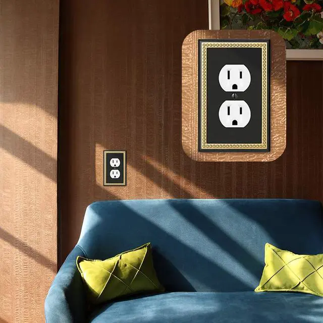 Alt view image 4 of 7 - Pearled Frame Decorative Wall Plate Switch Plate Outlet Cover (Single Duplex 2PK, Black & Dark Golden)