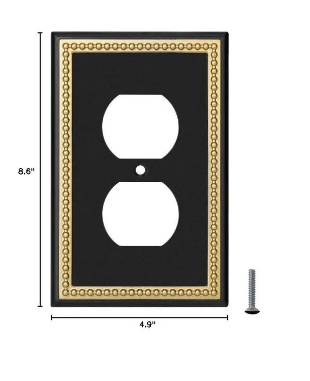Alt view image 7 of 7 - Pearled Frame Decorative Wall Plate Switch Plate Outlet Cover (Single Duplex 2PK, Black & Dark Golden)