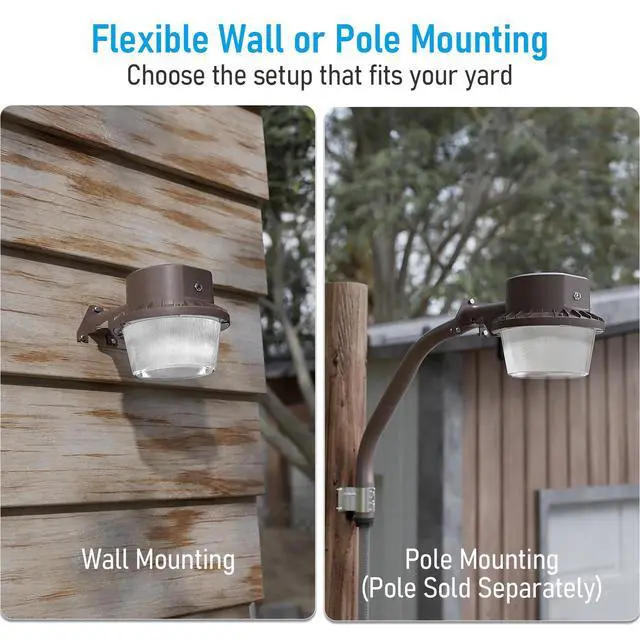 Alt view image 3 of 7 - LED Barn Light Dusk to Dawn Area Lights Aluminum 5000K Bronze | Outdoor Security Flood Lighting with Photocell, ETL & FCC Listed, IP65 Waterproof, 110-277V, Garage, Yard