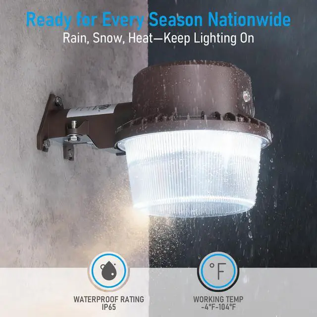 Alt view image 4 of 7 - LED Barn Light Dusk to Dawn Area Lights Aluminum 5000K Bronze | Outdoor Security Flood Lighting with Photocell, ETL & FCC Listed, IP65 Waterproof, 110-277V, Garage, Yard