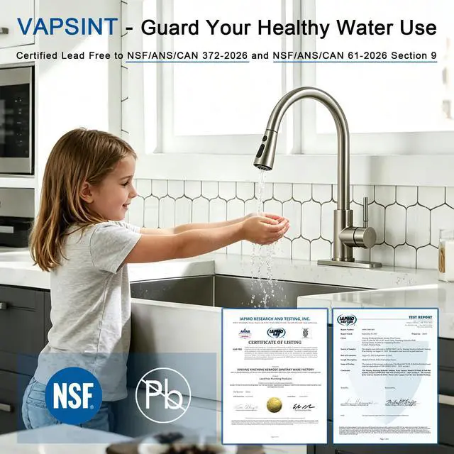 Alt view image 5 of 7 - Kitchen Faucet with Pull Down Sprayer, Brushed Nickel | Lead-Free NSF Certified, 3-Mode Sprayer, 304 Stainless Steel, Single Handle Faucet, 1 or 3 Hole for Farmhouse RV Laundry Bar